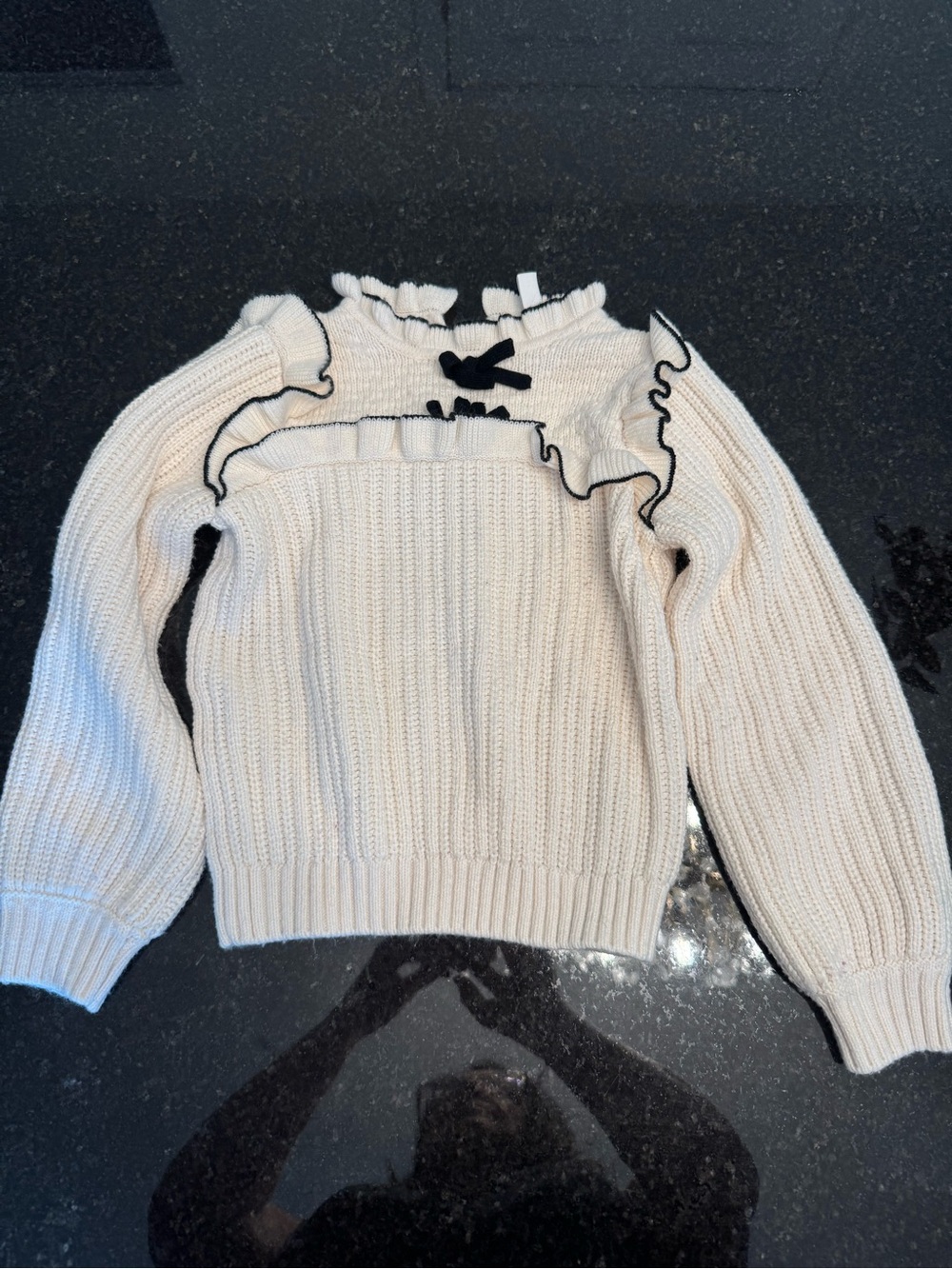 Janie and Jack Cream Knit Sweater with Black Bow Trim